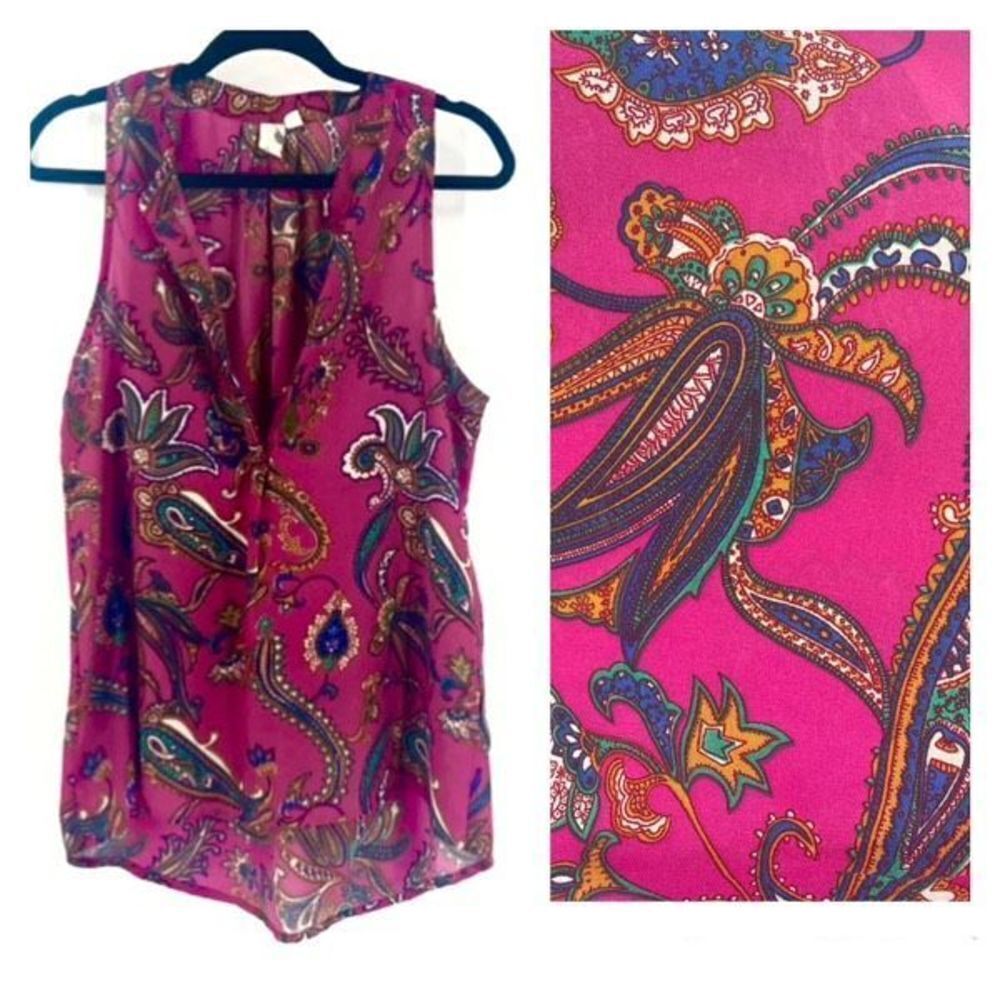 Let It Be Womens Paisley Print Henley Sleeveless Tank Top Multi-Color Size Large